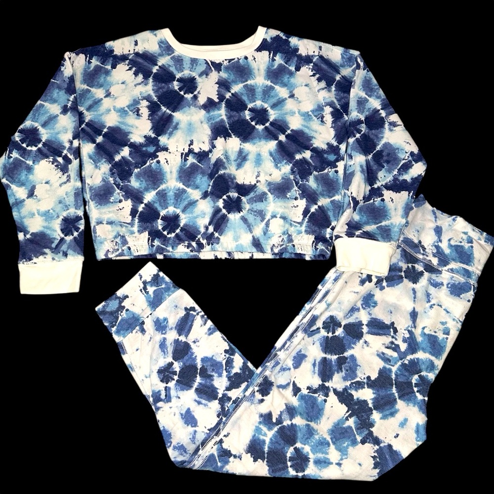 Old Navy | 2 Piece Set Blue & White Tie-Dye Crop Sweater & Lounge Pants | Size L
